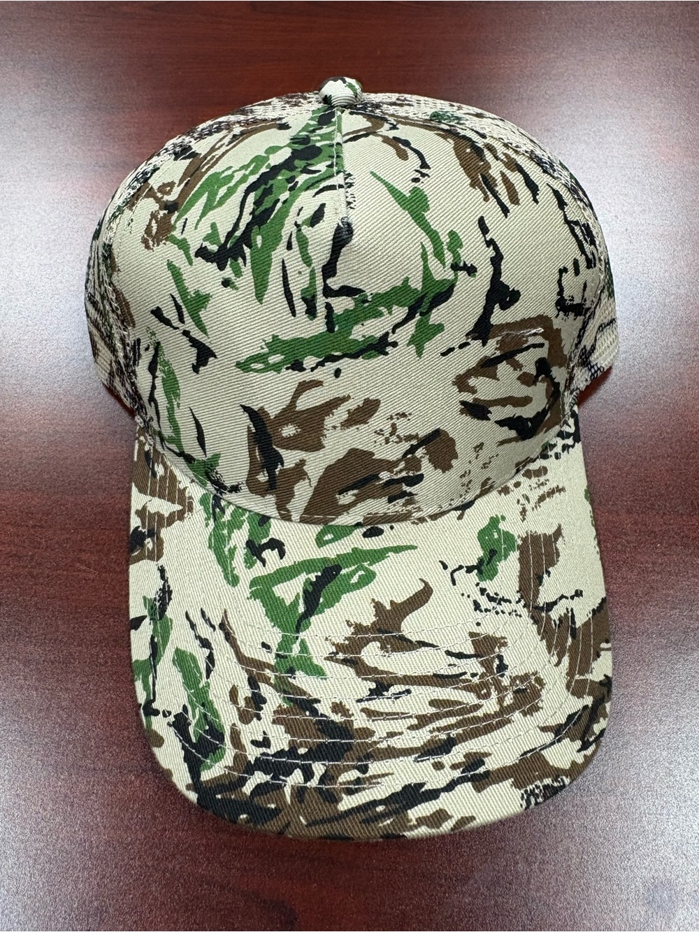 Camo Baseball Cap with Green & Brown Accents